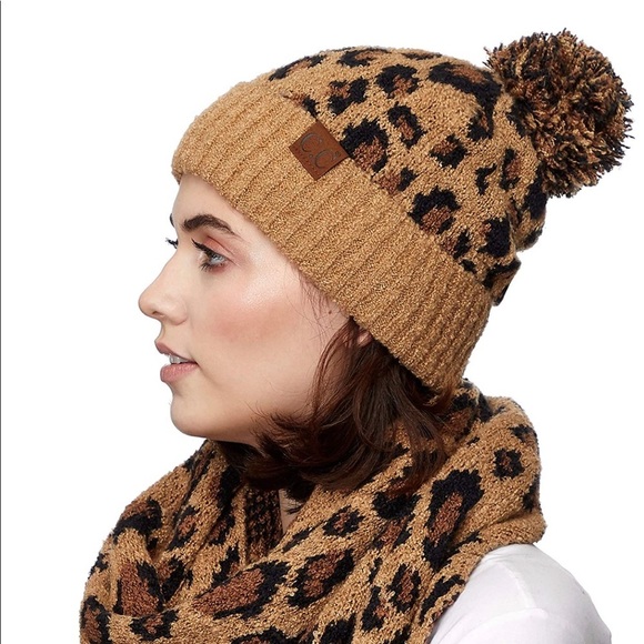C.C Leopard Pom Beanie | Fuzzy Knit Winter Hat | Animal Print Beanie 🐆 - Picture 6 of 9
